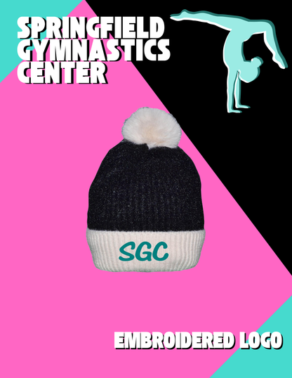 SPRINGFIELD GYMASTICS CENTER Winter Beanie W/Raccoon Fur Pom-Pom - Extra Warm Lined Interior Long Knit Thick Ribbed Cuffed Soft Ladies Beanie Hat  (E.5330)