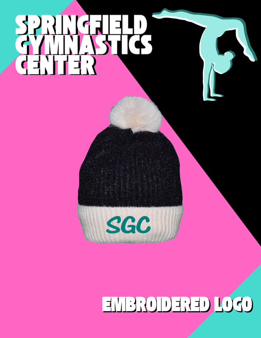 SPRINGFIELD GYMASTICS CENTER Winter Beanie W/Raccoon Fur Pom-Pom - Extra Warm Lined Interior Long Knit Thick Ribbed Cuffed Soft Ladies Beanie Hat  (E.5330)