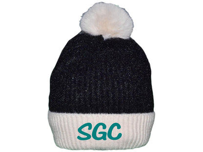 SPRINGFIELD GYMASTICS CENTER Winter Beanie W/Raccoon Fur Pom-Pom - Extra Warm Lined Interior Long Knit Thick Ribbed Cuffed Soft Ladies Beanie Hat  (E.5330)