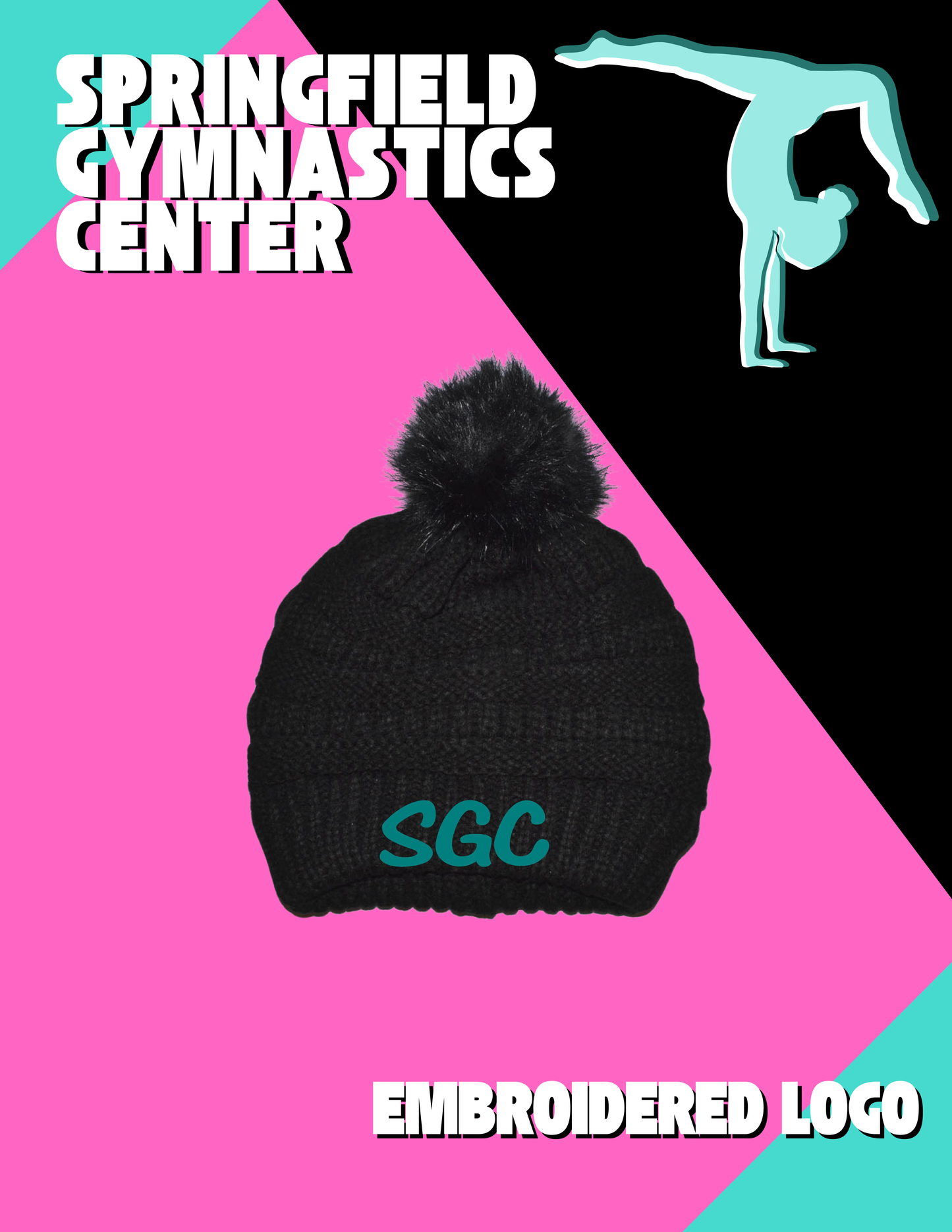 SPRINGFIELD GYMNASTICS CENTER Winter Beanie W/Fur Pom-Pom - Warm Knit Soft Ladies Beanie Hat (E.5332)