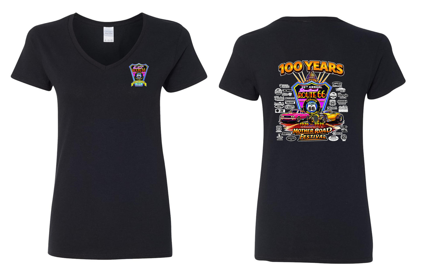 25TH ANNUAL ROUTE 66 MOTHER ROAD FESTIVAL 2026 WOMENS V-NECK T-SHIRT (P.5V00L)