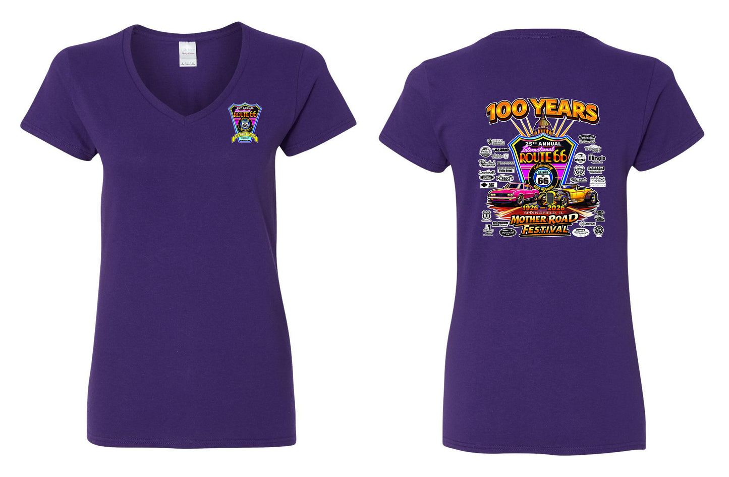 25TH ANNUAL ROUTE 66 MOTHER ROAD FESTIVAL 2026 WOMENS V-NECK T-SHIRT (P.5V00L)