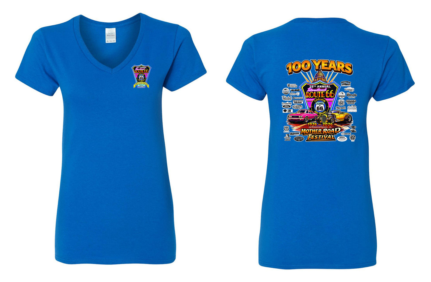 25TH ANNUAL ROUTE 66 MOTHER ROAD FESTIVAL 2026 WOMENS V-NECK T-SHIRT (P.5V00L)