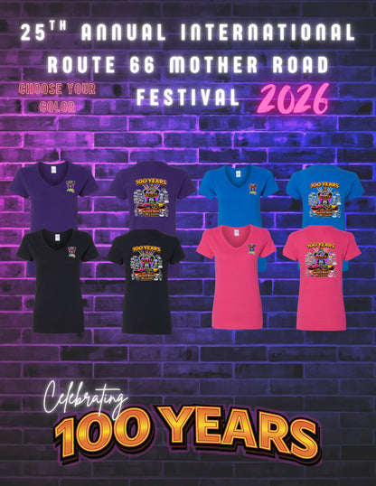 25TH ANNUAL ROUTE 66 MOTHER ROAD FESTIVAL 2026 WOMENS V-NECK T-SHIRT (P.5V00L)