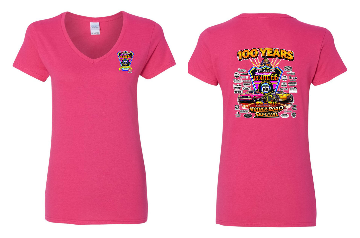 25TH ANNUAL ROUTE 66 MOTHER ROAD FESTIVAL 2026 WOMENS V-NECK T-SHIRT (P.5V00L)