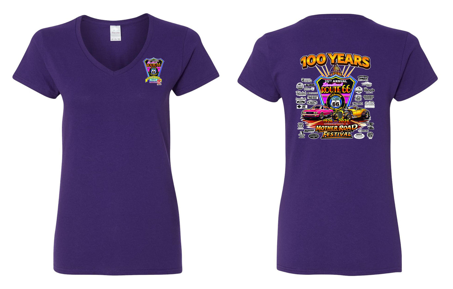 25TH ANNUAL ROUTE 66 MOTHER ROAD FESTIVAL 2026 WOMENS V-NECK T-SHIRT (P.5V00L)