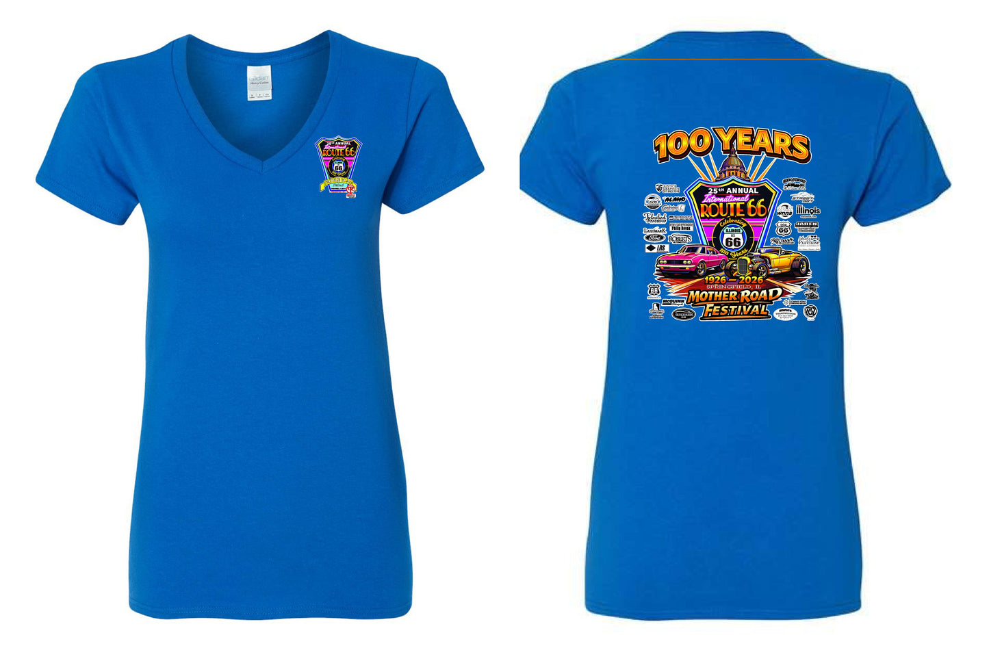 25TH ANNUAL ROUTE 66 MOTHER ROAD FESTIVAL 2026 WOMENS V-NECK T-SHIRT (P.5V00L)