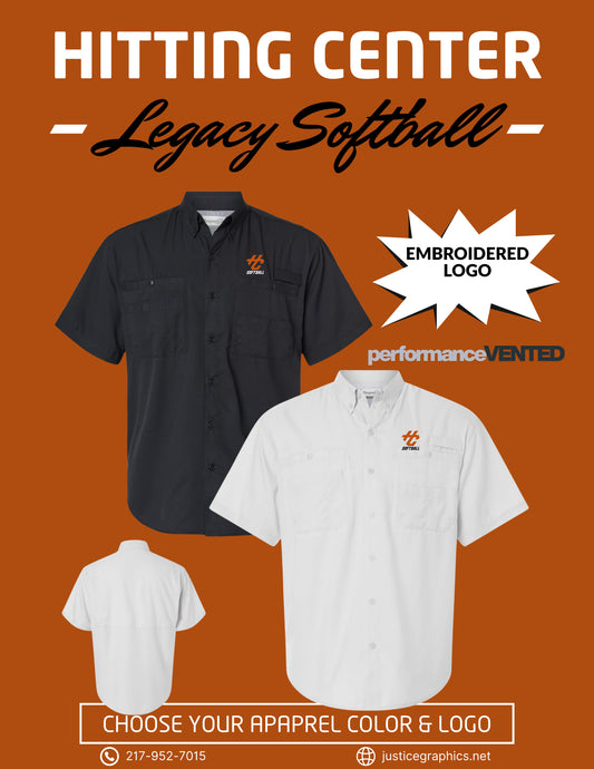 Hitting Center Legacy Softball Men's Hatteras Performance Short Sleeve Fishing Shirt (E.700)
