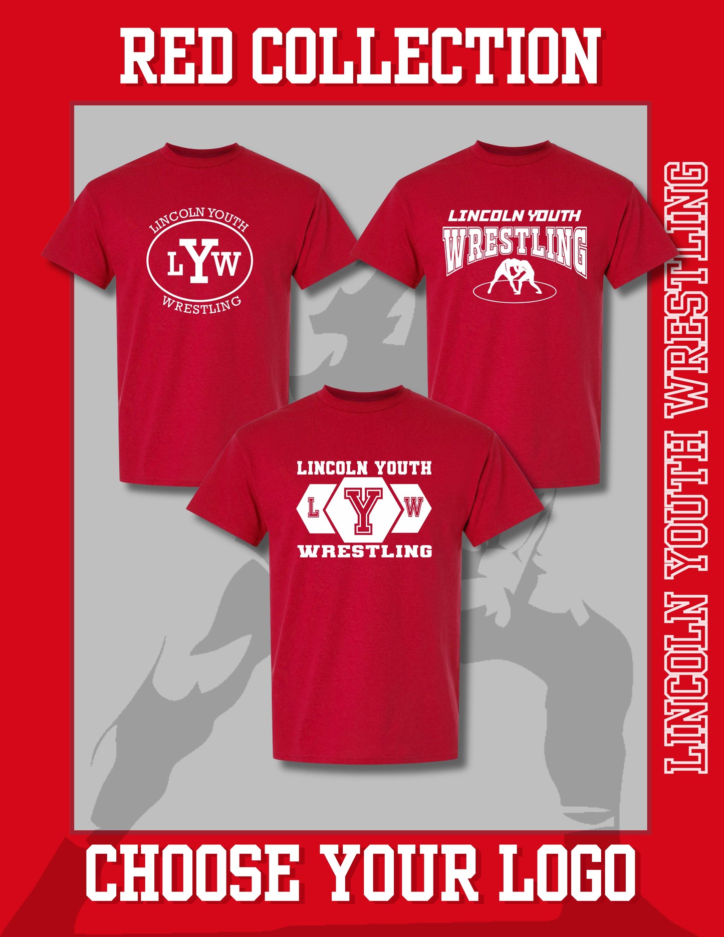 Lincoln Youth Wrestling RED COLLECTION UNISEX TSHIRT (P.8000/8000B)