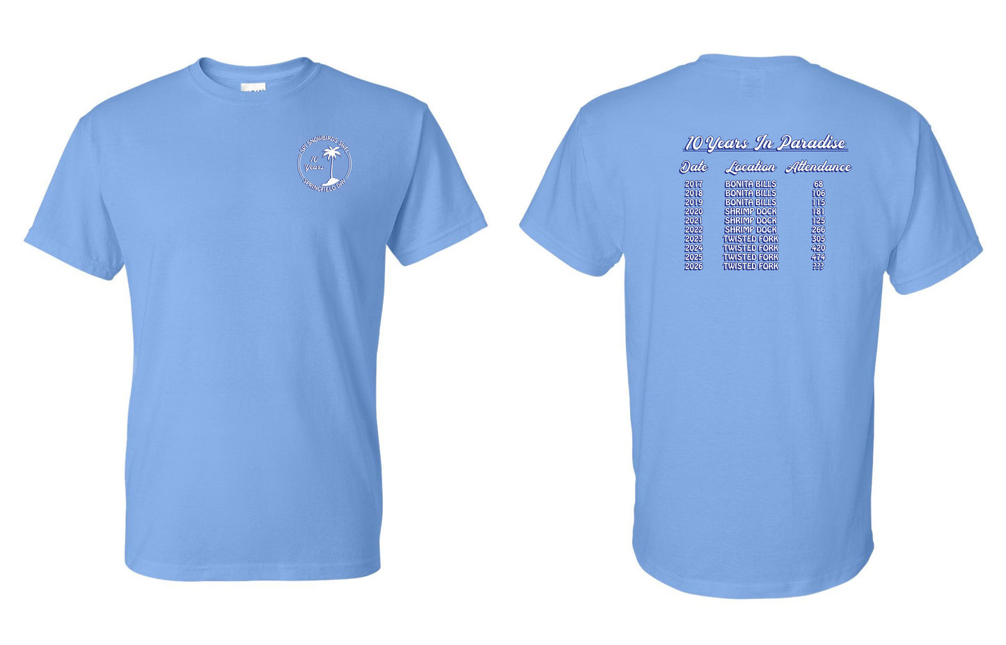 10 Years SPI Snowbirds SWFL Springfield Day Unisex T-Shirt (P.8000)