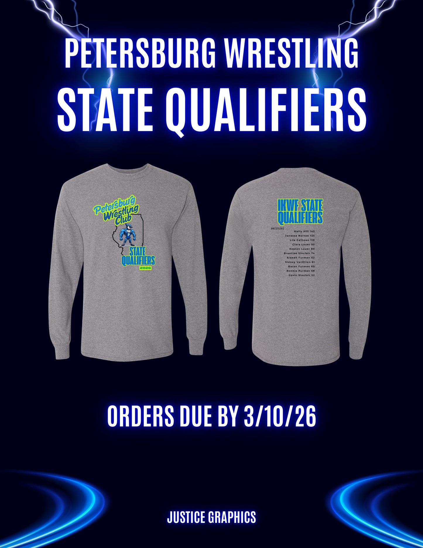 Petersburg Wrestling Club State Qualifiers Unisex Long Sleeve T-Shirt (P.8400/5400B)