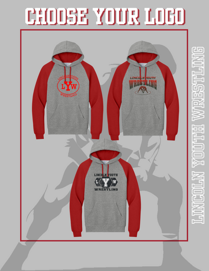 Lincoln Youth Wrestling Jerzees® Unisex NuBlend® Colorblock Raglan Hoodie Sweatshirt (P.96C)