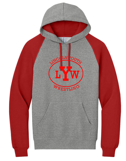 Lincoln Youth Wrestling Jerzees® Unisex NuBlend® Colorblock Raglan Hoodie Sweatshirt (P.96C)