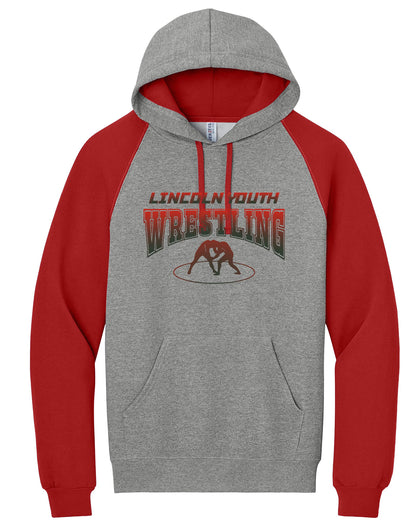 Lincoln Youth Wrestling Jerzees® Unisex NuBlend® Colorblock Raglan Hoodie Sweatshirt (P.96C)