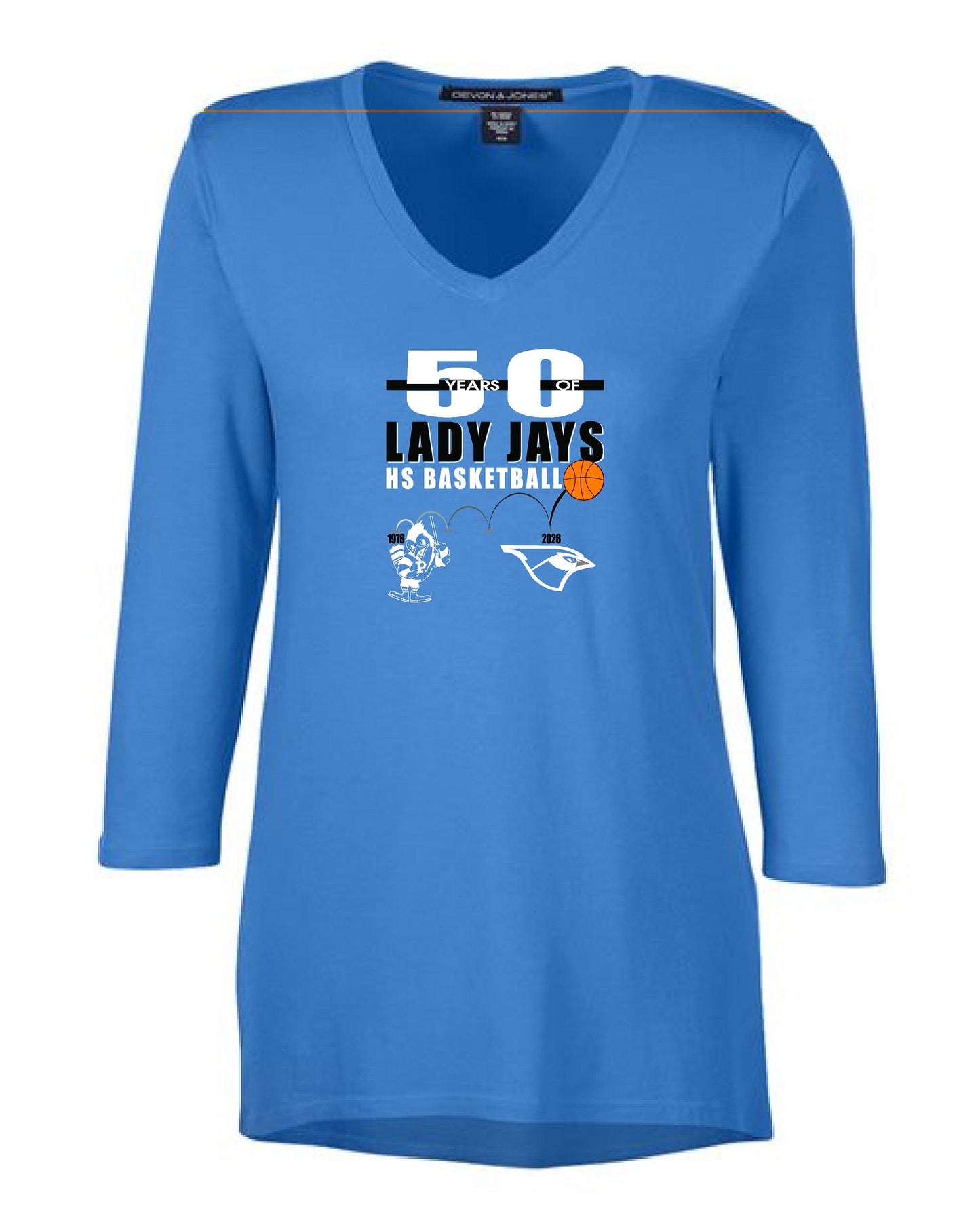 LADY JAYS HS BASKETBALL Women's Perfect Fit™ Bracelet-Length V-Neck Top (P.DP184W)
