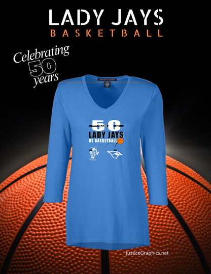 LADY JAYS HS BASKETBALL Women's Perfect Fit™ Bracelet-Length V-Neck Top (P.DP184W)