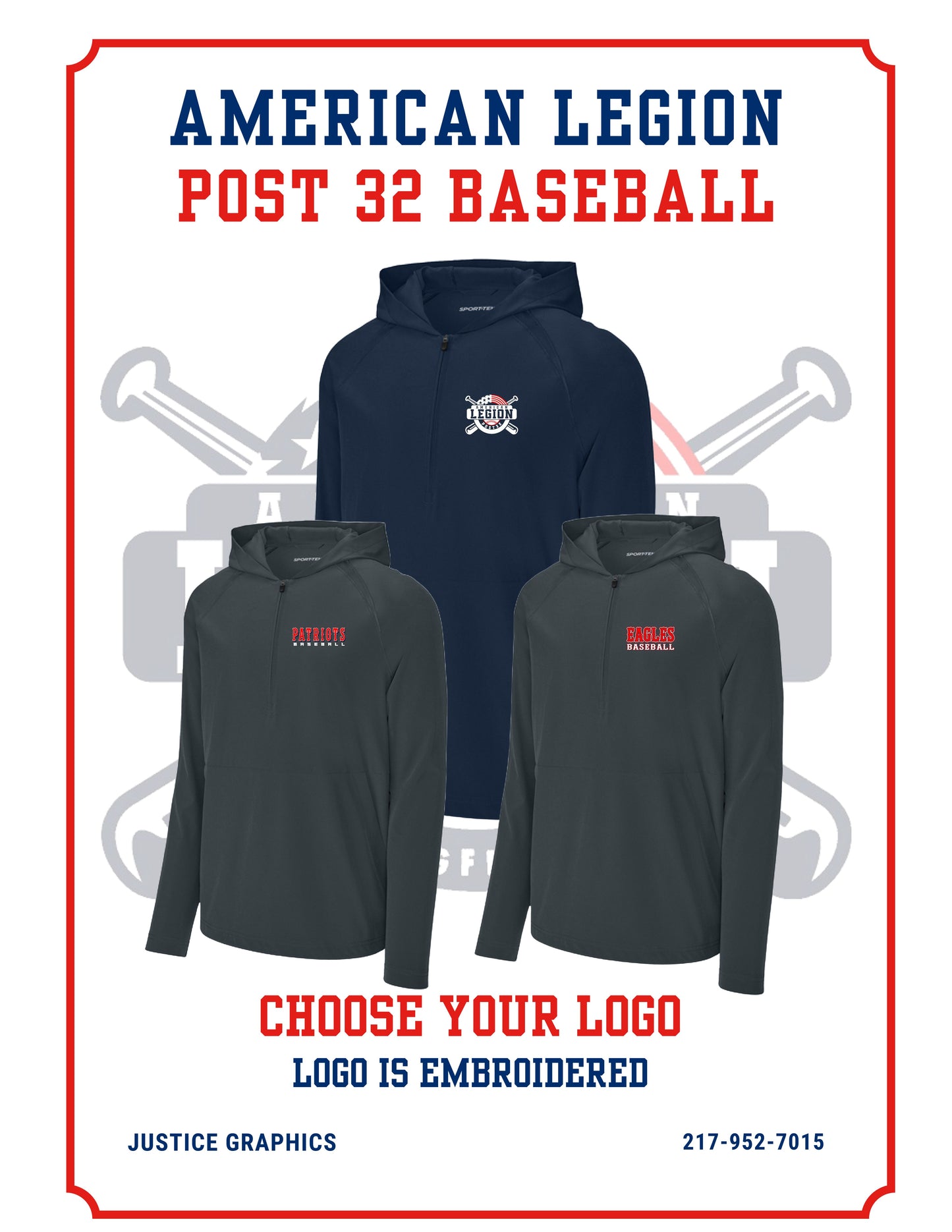 American Legion Post 32 Baseball Sport-Tek® Repeat 1/2-Zip Long Sleeve Hooded Jacket (E.JST488)