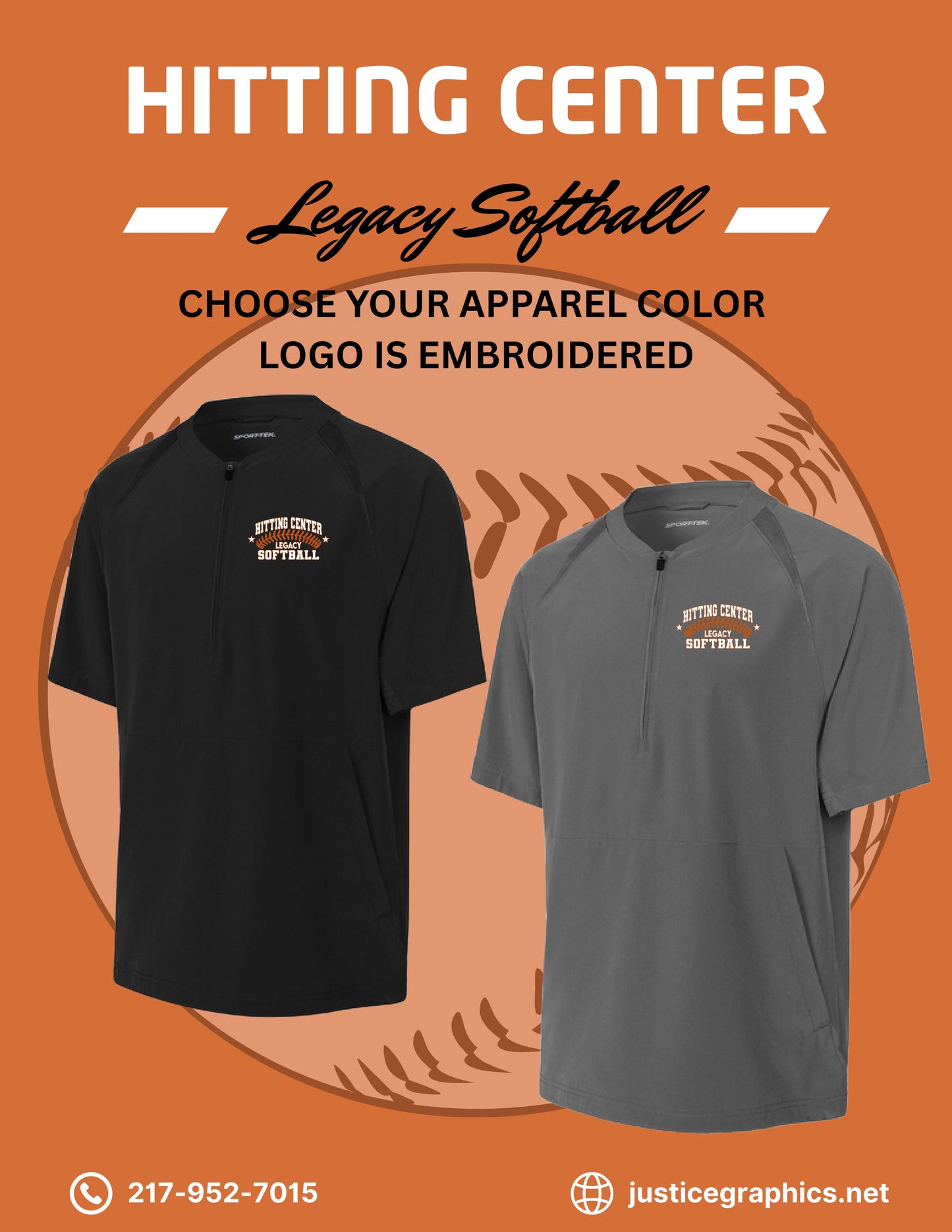 Hitting Center Legacy Softball Sport-Tek® Repeat 1/2-Zip Short Sleeve Jacket (E.JST489)