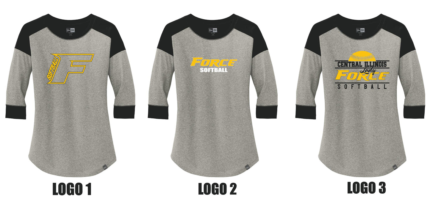 CENTRAL IL LADY FORCE SOFTBALL LADIES NEW ERA RAGLAN TEE (P. LNEA104)