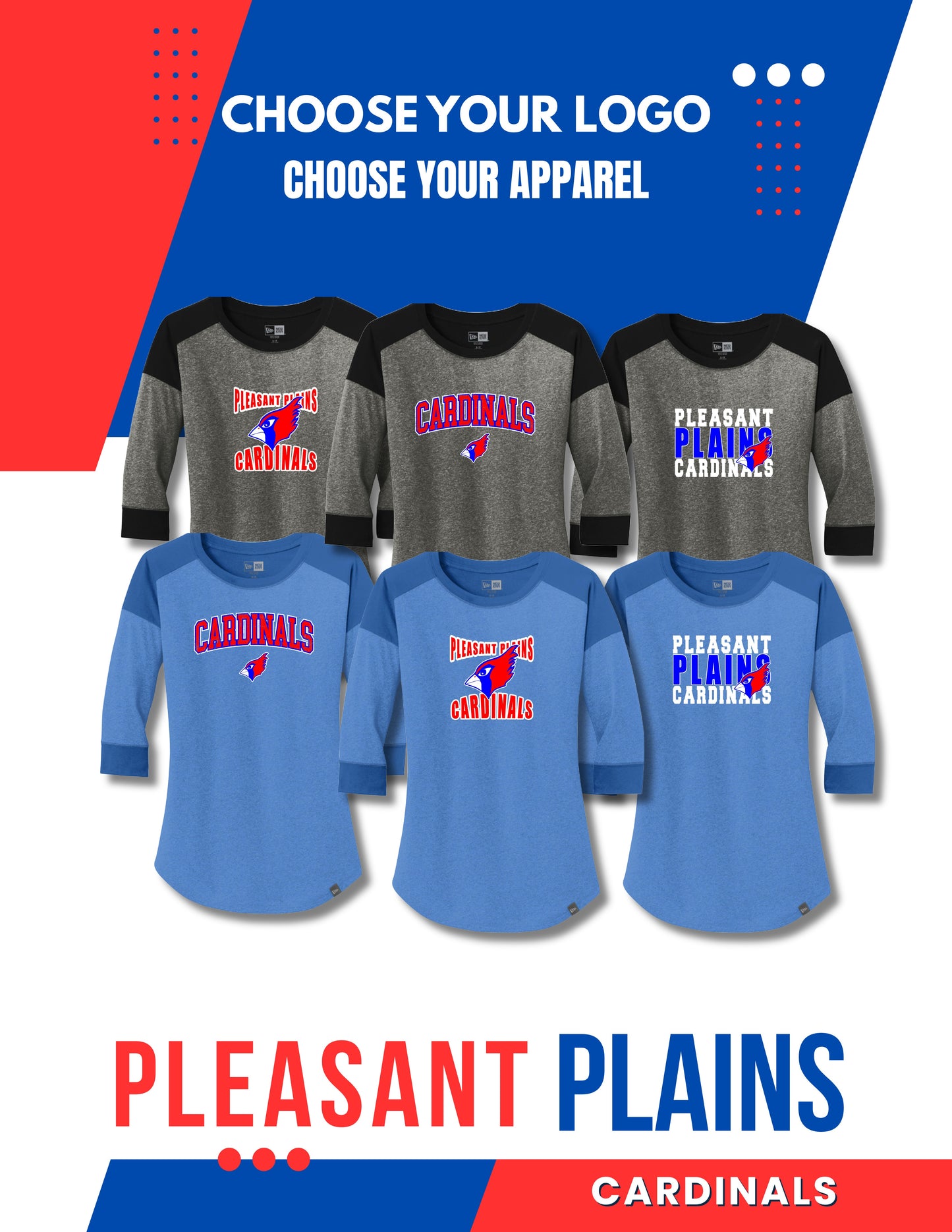PP CARDINALS LADIES NEW ERA RAGLAN TEE (p. LNEA104)