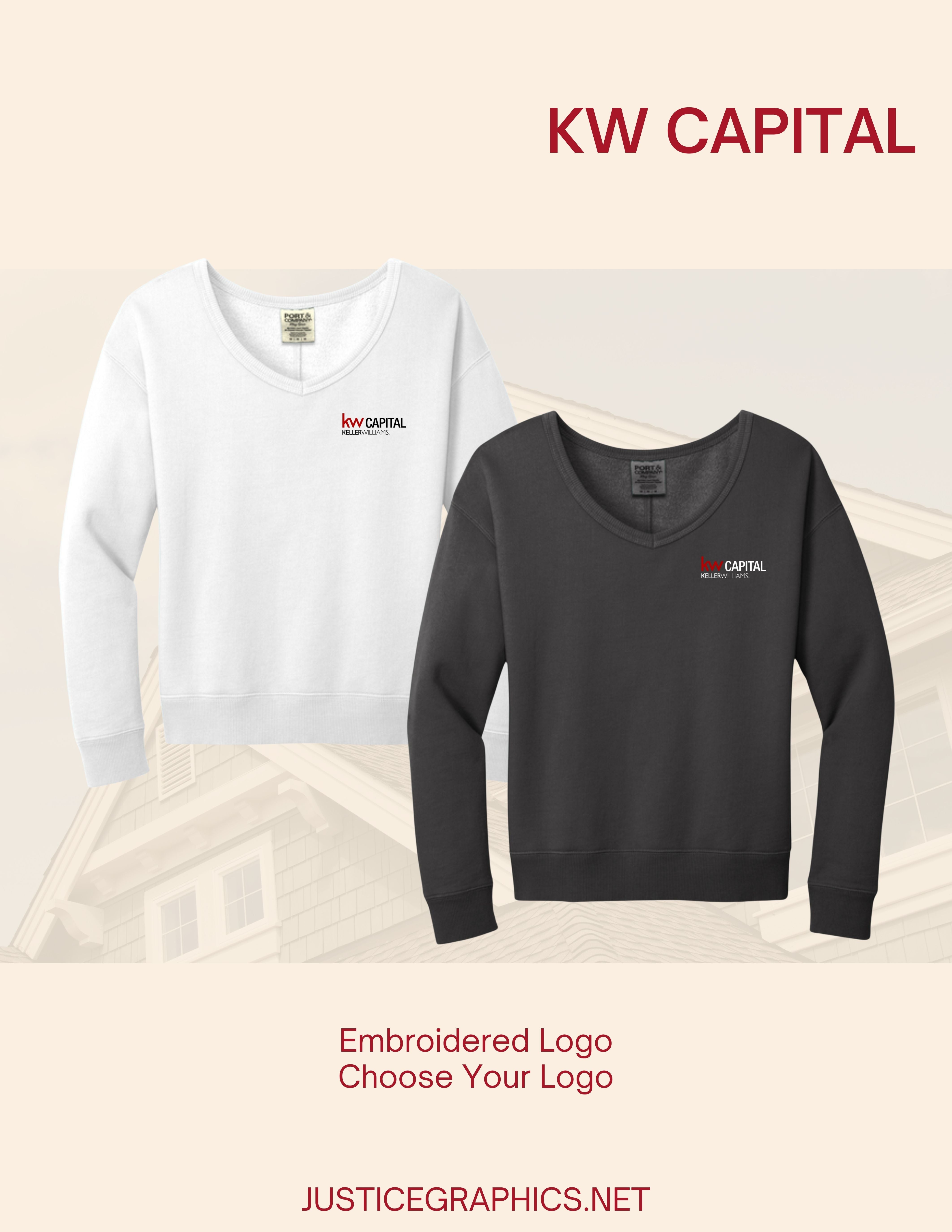 KW Capital Port & Co™ Women's Beach Wash® Garment-Dyed V-Neck Sweatshi ...