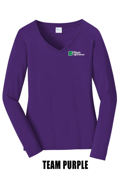 Illinois Department of Agriculture Port & Company® Women's Long Sleeve Fan Favorite™; V-Neck Tee (E.LPC450LVS)