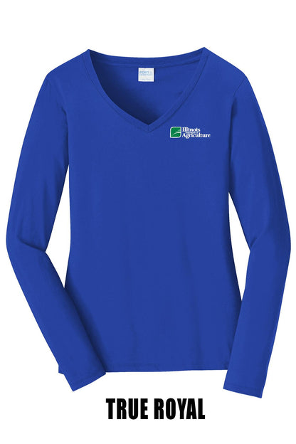 Illinois Department of Agriculture Port & Company® Women's Long Sleeve Fan Favorite™; V-Neck Tee (E.LPC450LVS)
