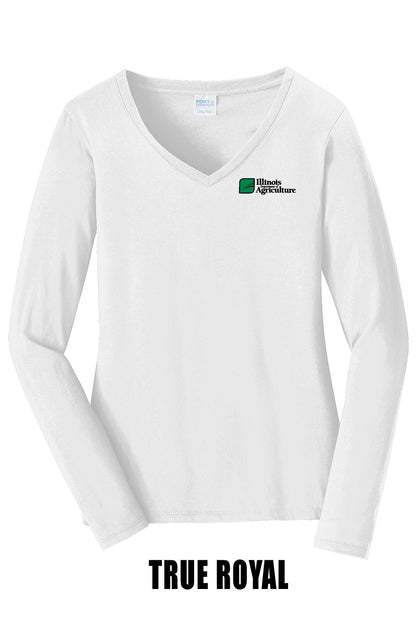 Illinois Department of Agriculture Port & Company® Women's Long Sleeve Fan Favorite™; V-Neck Tee (E.LPC450LVS)