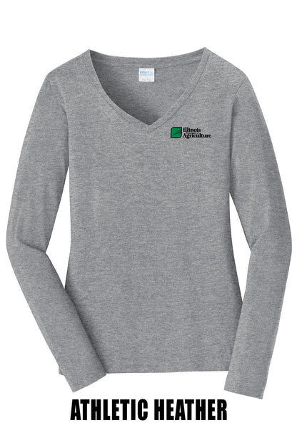 Illinois Department of Agriculture Port & Company® Women's Long Sleeve Fan Favorite™; V-Neck Tee (E.LPC450LVS)