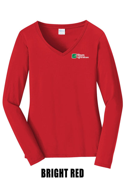 Illinois Department of Agriculture Port & Company® Women's Long Sleeve Fan Favorite™; V-Neck Tee (E.LPC450LVS)
