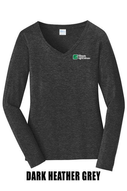 Illinois Department of Agriculture Port & Company® Women's Long Sleeve Fan Favorite™; V-Neck Tee (E.LPC450LVS)
