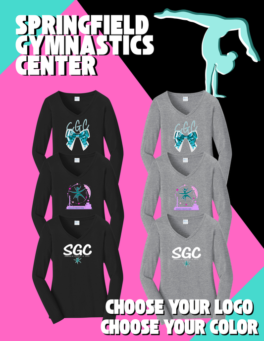 SPRINGFIELD GYMNASTICS CENTER Port & Company® Ladies Long Sleeve Fan Favorite™ V-Neck Tee (P. LPC450VLS)