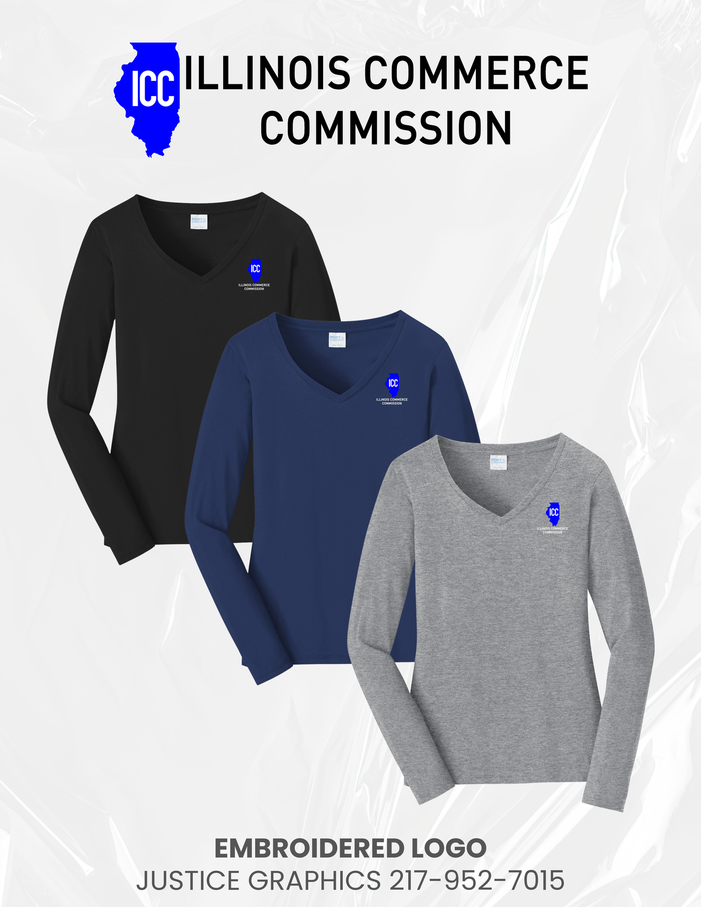 Illinois Commerce Commission Port & Company® Women's Long Sleeve Fan Favorite™; V-Neck Tee (E.LPC450VLS)