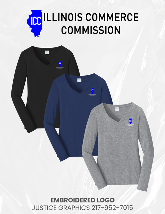 Illinois Commerce Commission Port & Company® Women's Long Sleeve Fan Favorite™; V-Neck Tee (E.LPC450VLS)