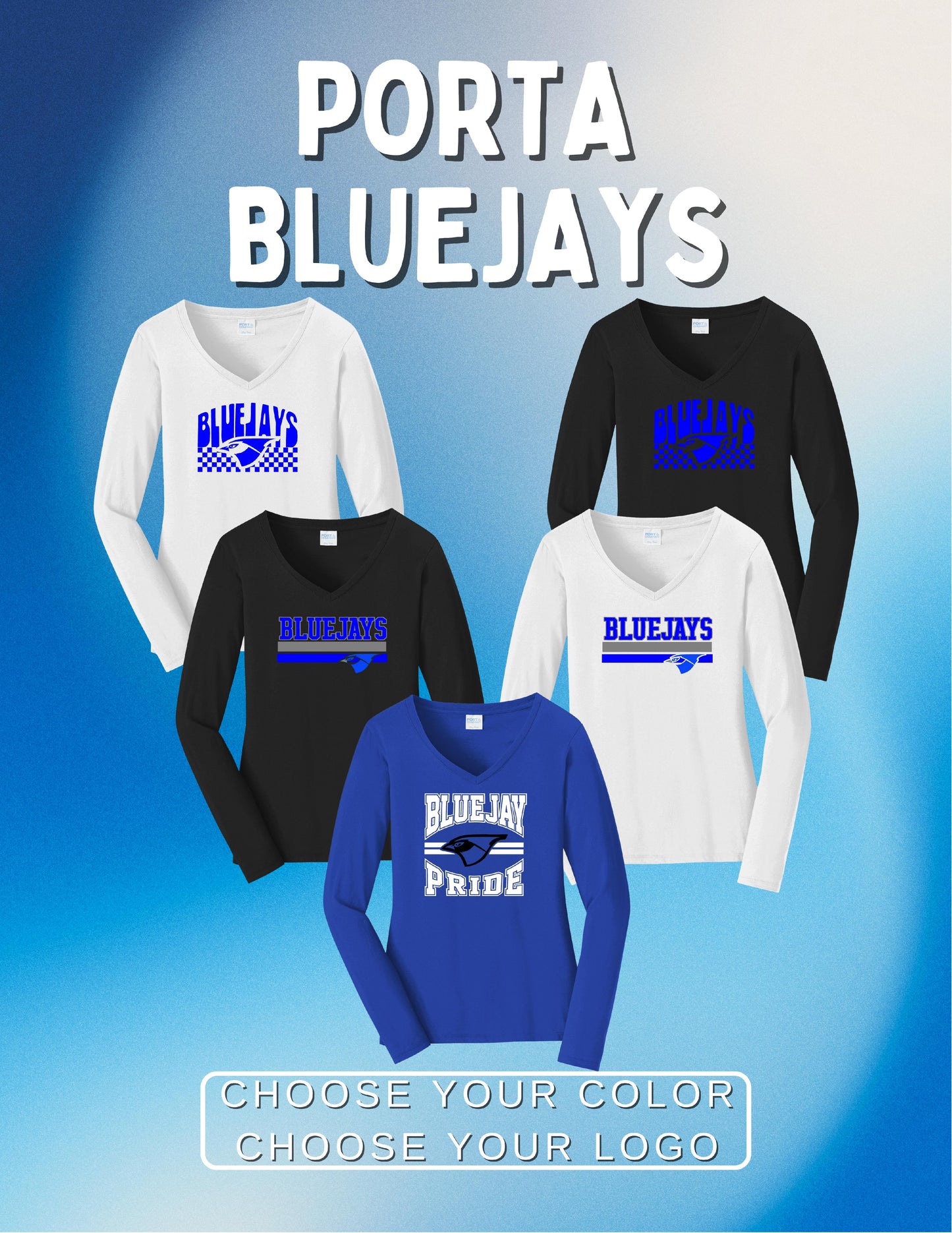 PORTA BLUEJAYS Port & Company® Ladies Long Sleeve Fan Favorite™ V-Neck Tee (P. LPC450VLS)