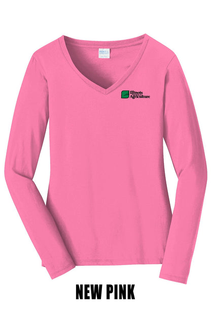 Illinois Department of Agriculture Port & Company® Women's Long Sleeve Fan Favorite™; V-Neck Tee (E.LPC450LVS)