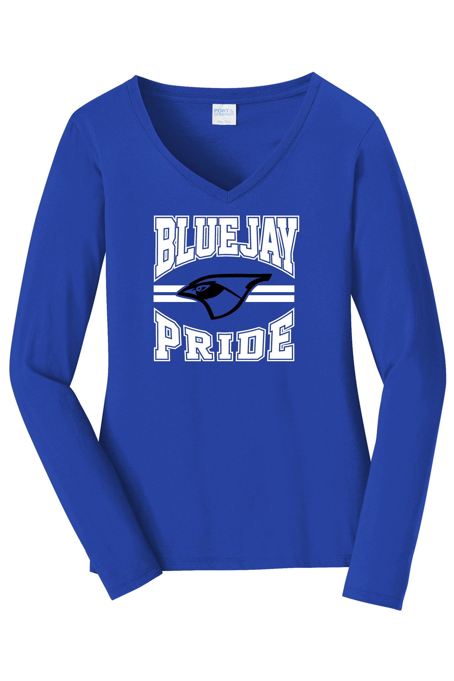 PORTA BLUEJAYS Port & Company® Ladies Long Sleeve Fan Favorite™ V-Neck Tee (P. LPC450VLS)