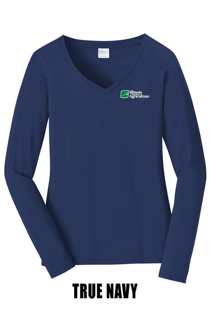 Illinois Department of Agriculture Port & Company® Women's Long Sleeve Fan Favorite™; V-Neck Tee (E.LPC450LVS)
