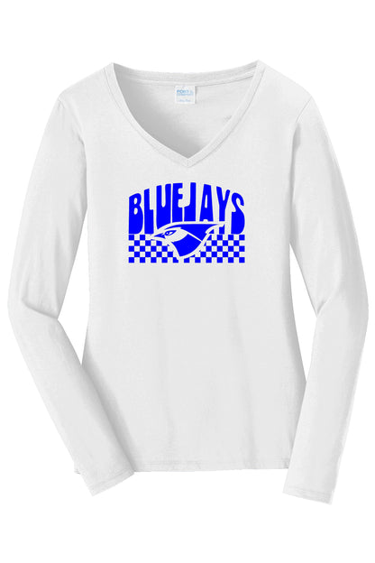 PORTA BLUEJAYS Port & Company® Ladies Long Sleeve Fan Favorite™ V-Neck Tee (P. LPC450VLS)