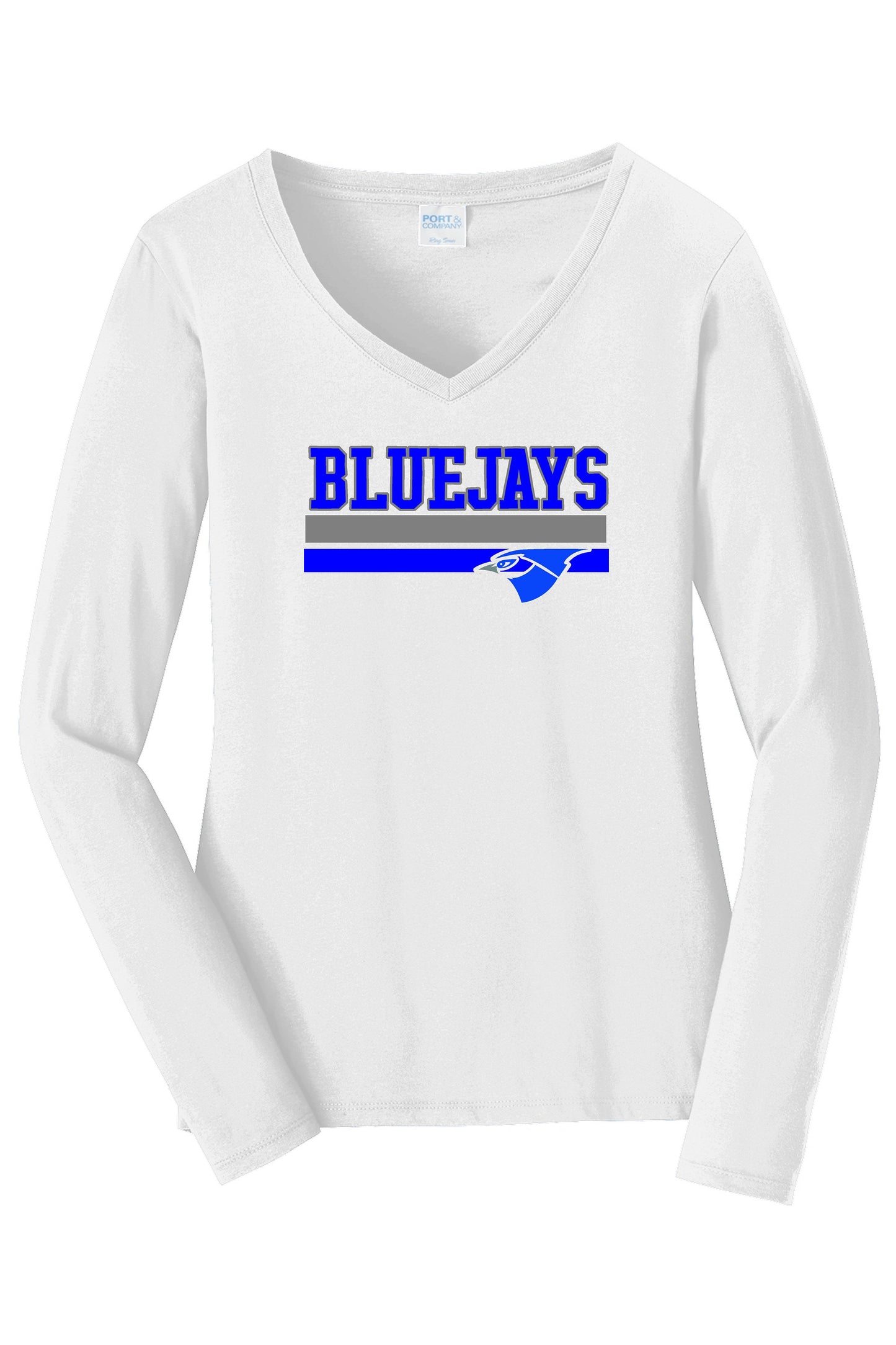 PORTA BLUEJAYS Port & Company® Ladies Long Sleeve Fan Favorite™ V-Neck Tee (P. LPC450VLS)