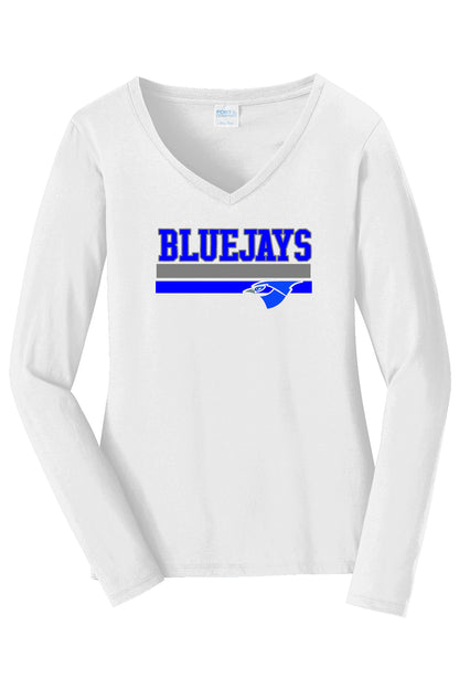 PORTA BLUEJAYS Port & Company® Ladies Long Sleeve Fan Favorite™ V-Neck Tee (P. LPC450VLS)
