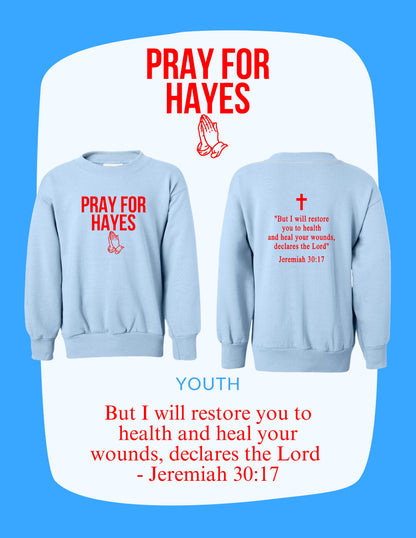 Pray For Hayes Youth EcoSmart® Crewneck Sweatshirt (P. P360)