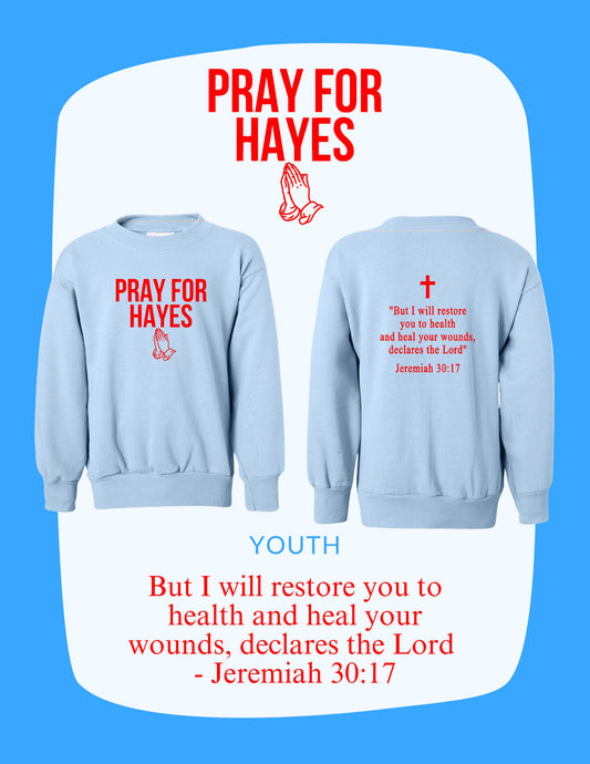 Pray For Hayes Youth EcoSmart® Crewneck Sweatshirt (P. P360)