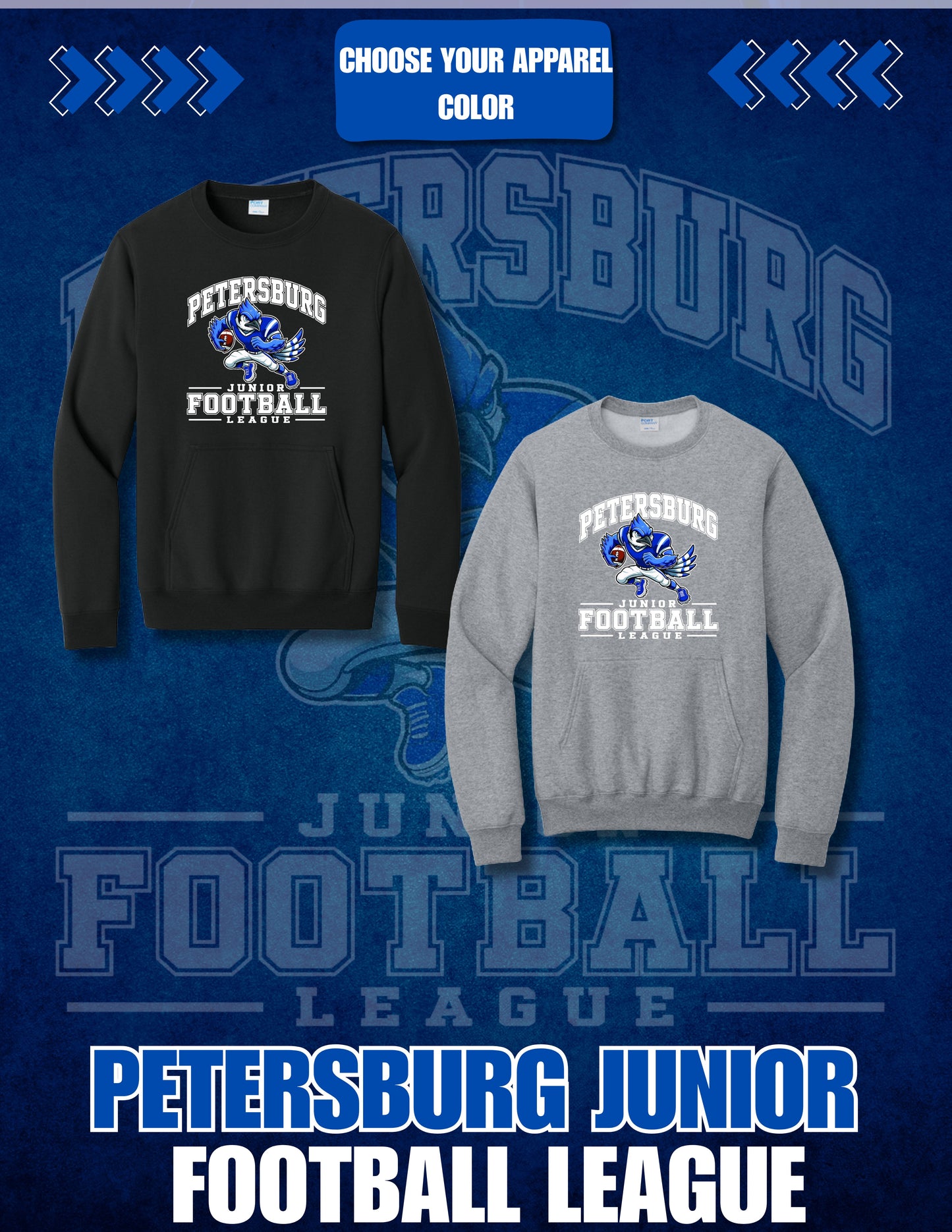 Petersburg Junior Football League Port & Co™ Core Fleece Crewneck Pocket Sweatshirt (P.PC78PKT)