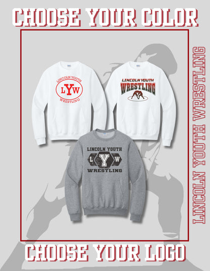 Lincoln Youth Wrestling Port & Co™ Core Fleece Crewneck Pocket Sweatshirt (P.PC78PKT)