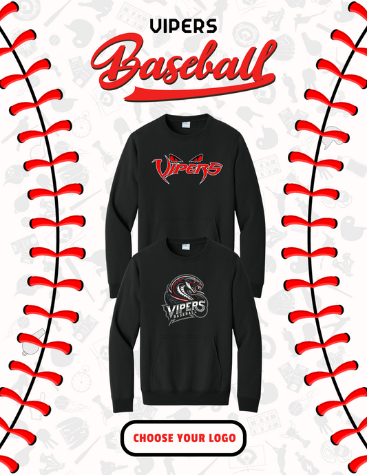 VIPERS BASEBALL Port & Co™ Core Fleece Crewneck Pocket Sweatshirt (P.PC78PKT)