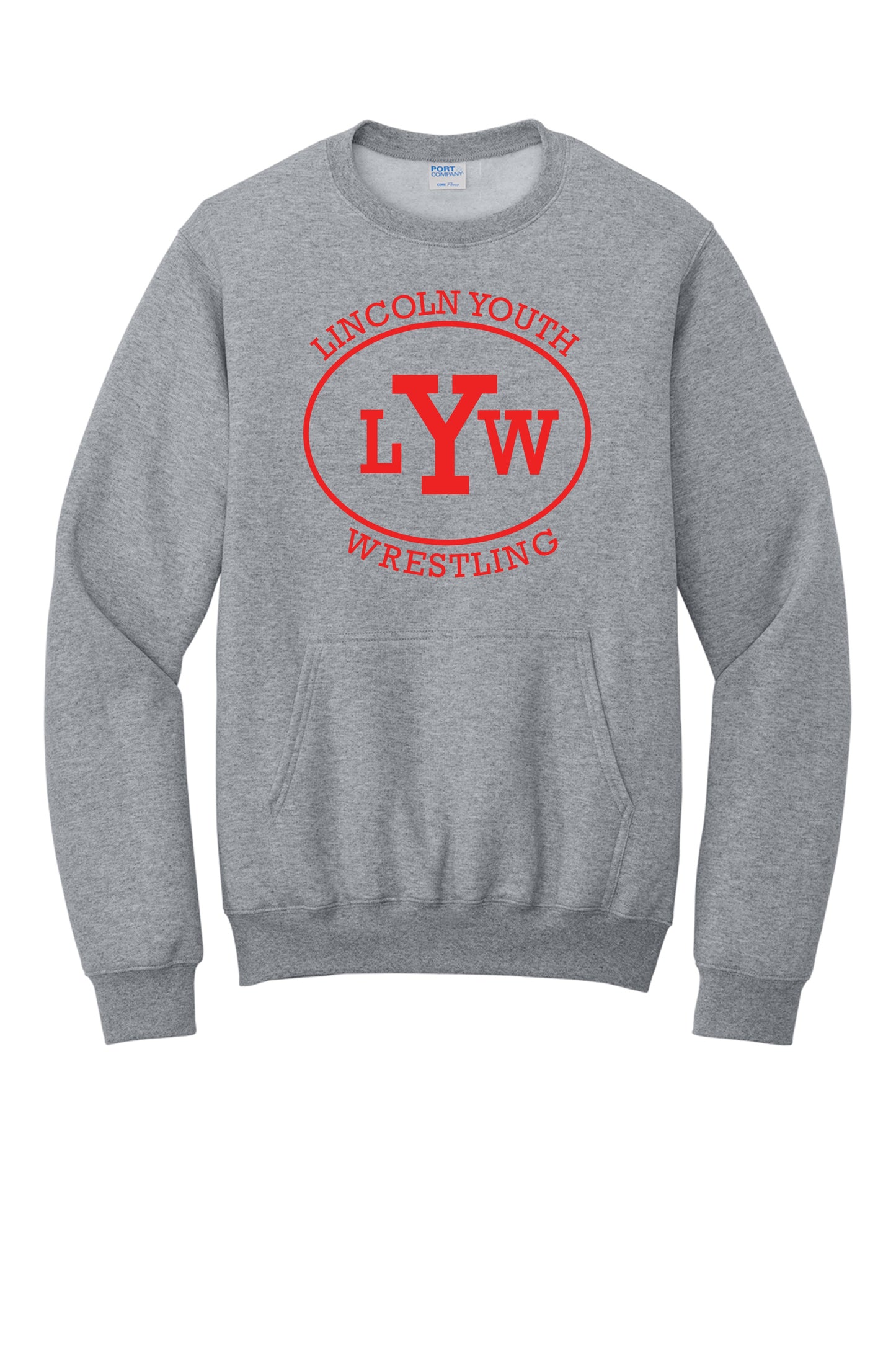 Lincoln Youth Wrestling Port & Co™ Core Fleece Crewneck Pocket Sweatshirt (P.PC78PKT)