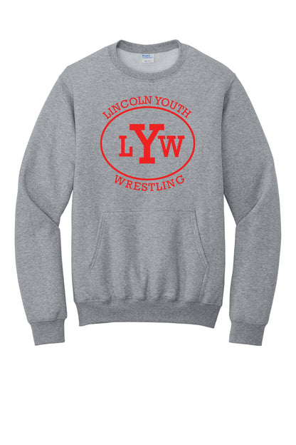 Lincoln Youth Wrestling Port & Co™ Core Fleece Crewneck Pocket Sweatshirt (P.PC78PKT)