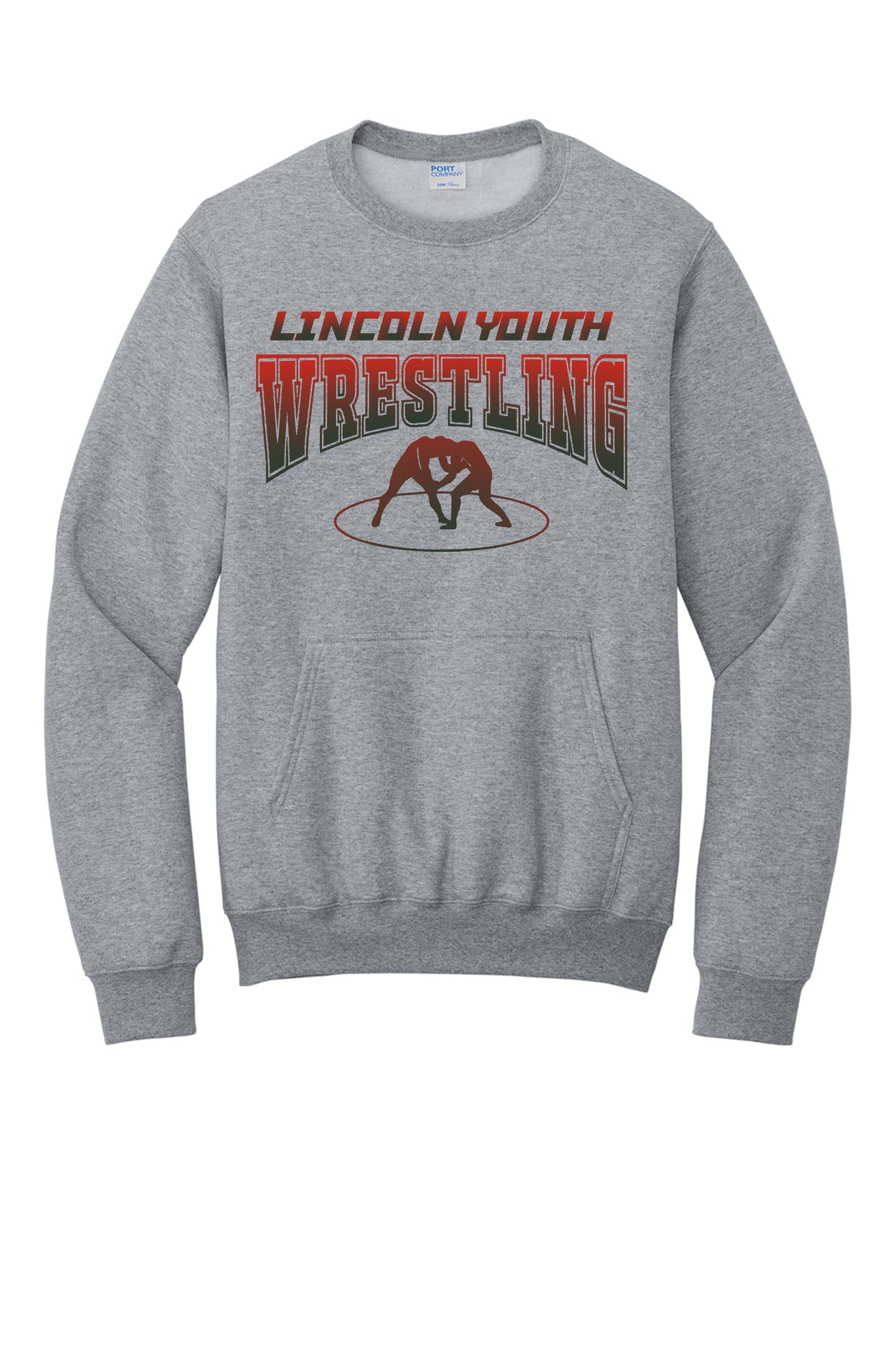 Lincoln Youth Wrestling Port & Co™ Core Fleece Crewneck Pocket Sweatshirt (P.PC78PKT)