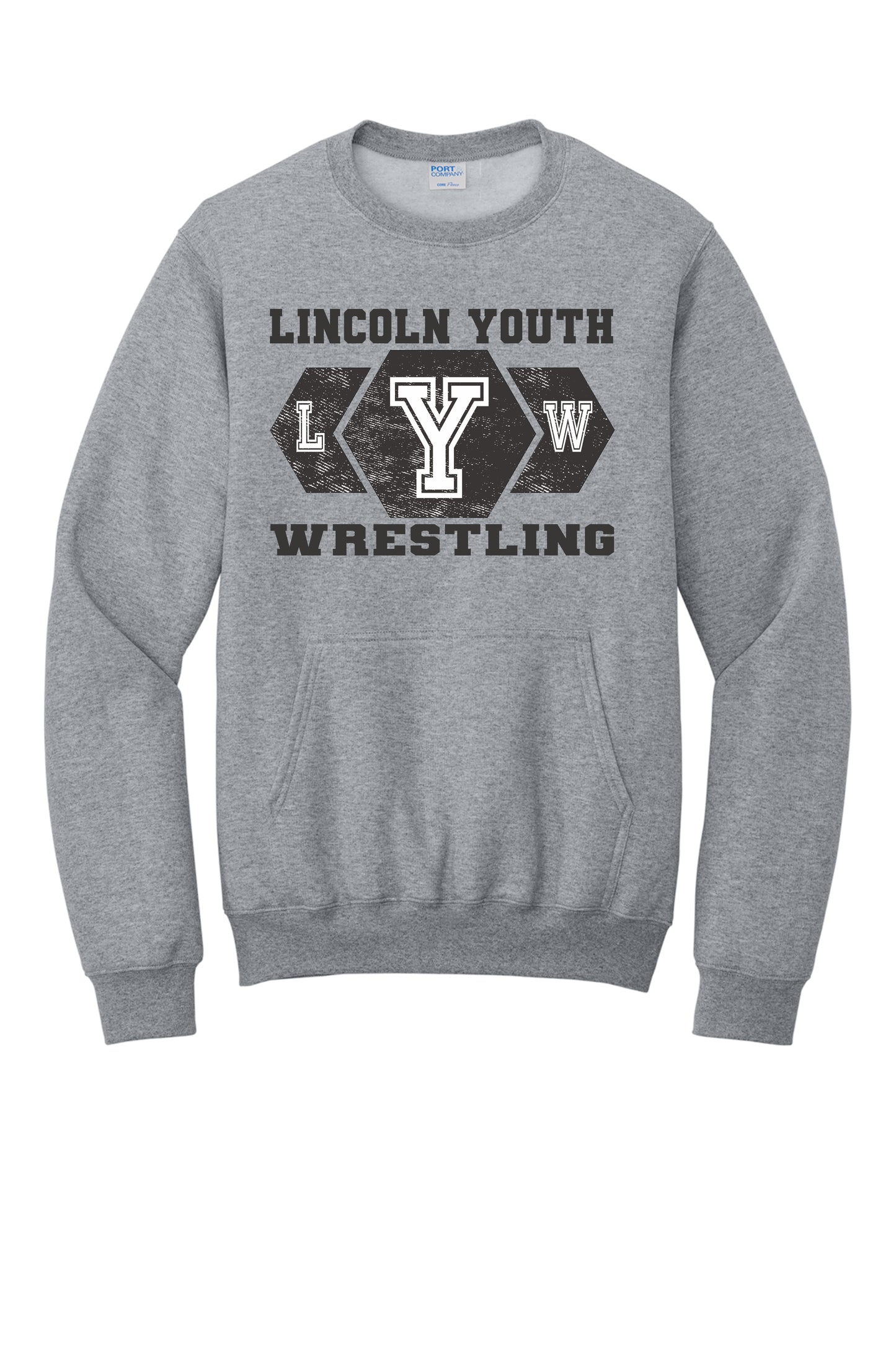 Lincoln Youth Wrestling Port & Co™ Core Fleece Crewneck Pocket Sweatshirt (P.PC78PKT)